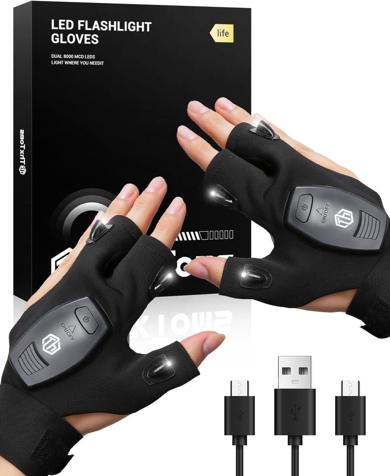 ThxToms Valentines Day Gifts for Him, Rechargeable Flashlight Gloves, Fathers Day Christmas Birthday Gifts for Men Boyfriend Husband Him, Cool Gadgets Tools Waterproof for Camping Fishing Repairing - Image 1